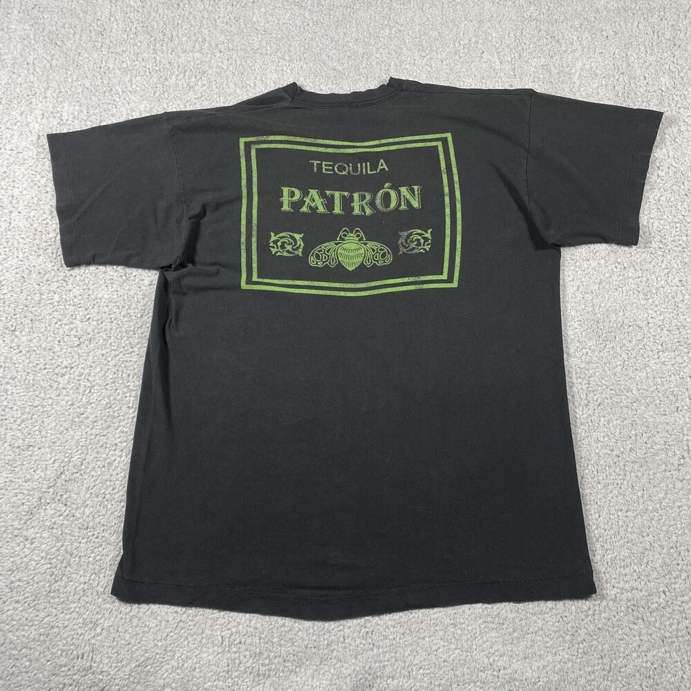 Patron Tequila Shirt Mens XL Black Faded 90s Made USA Alcohol Drinking Promo